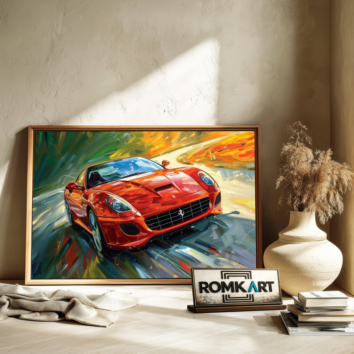 Red Ferrari Speed Art Automotive Oil Painting - image 6