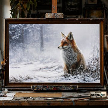 Red Fox in Heavy Snowfall hand-painted oil painting on canvas