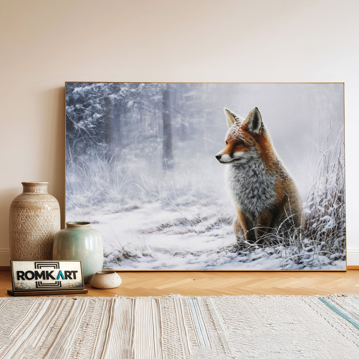 Red Fox in Heavy Snowfall Wildlife Oil Painting - image 3