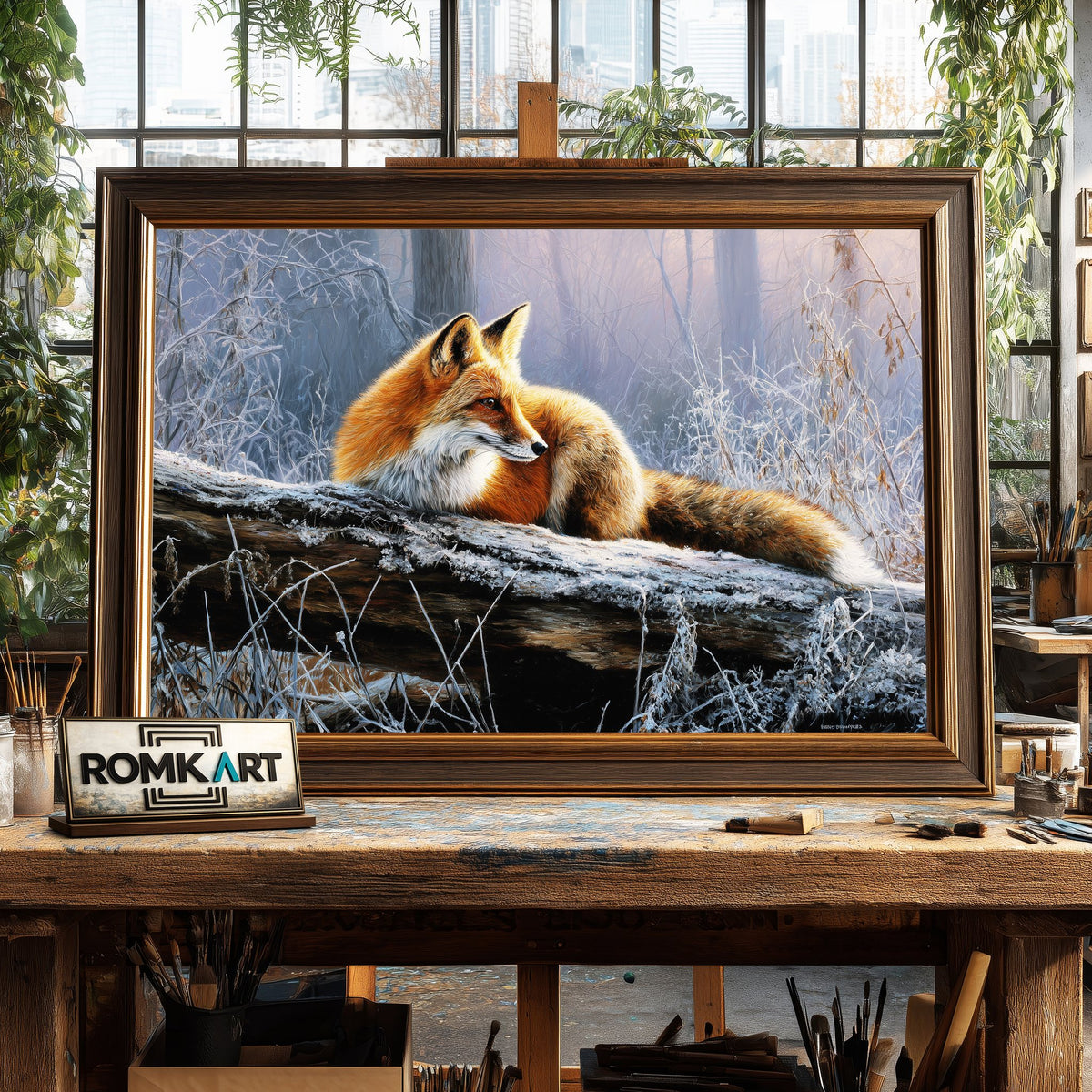 Red Fox on Fallen Tree Wildlife Oil Painting - image 2