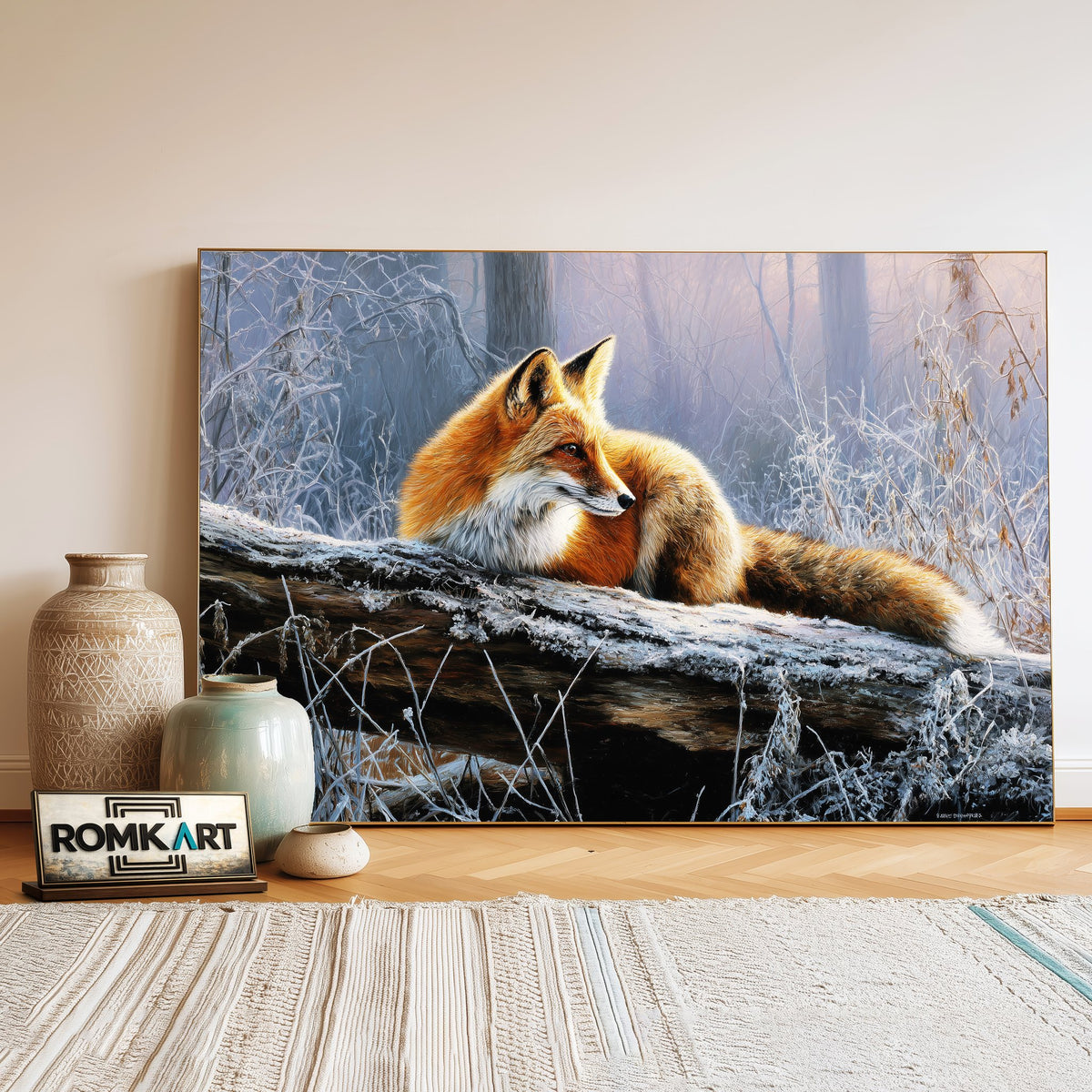 Red Fox on Fallen Tree Wildlife Oil Painting - image 3