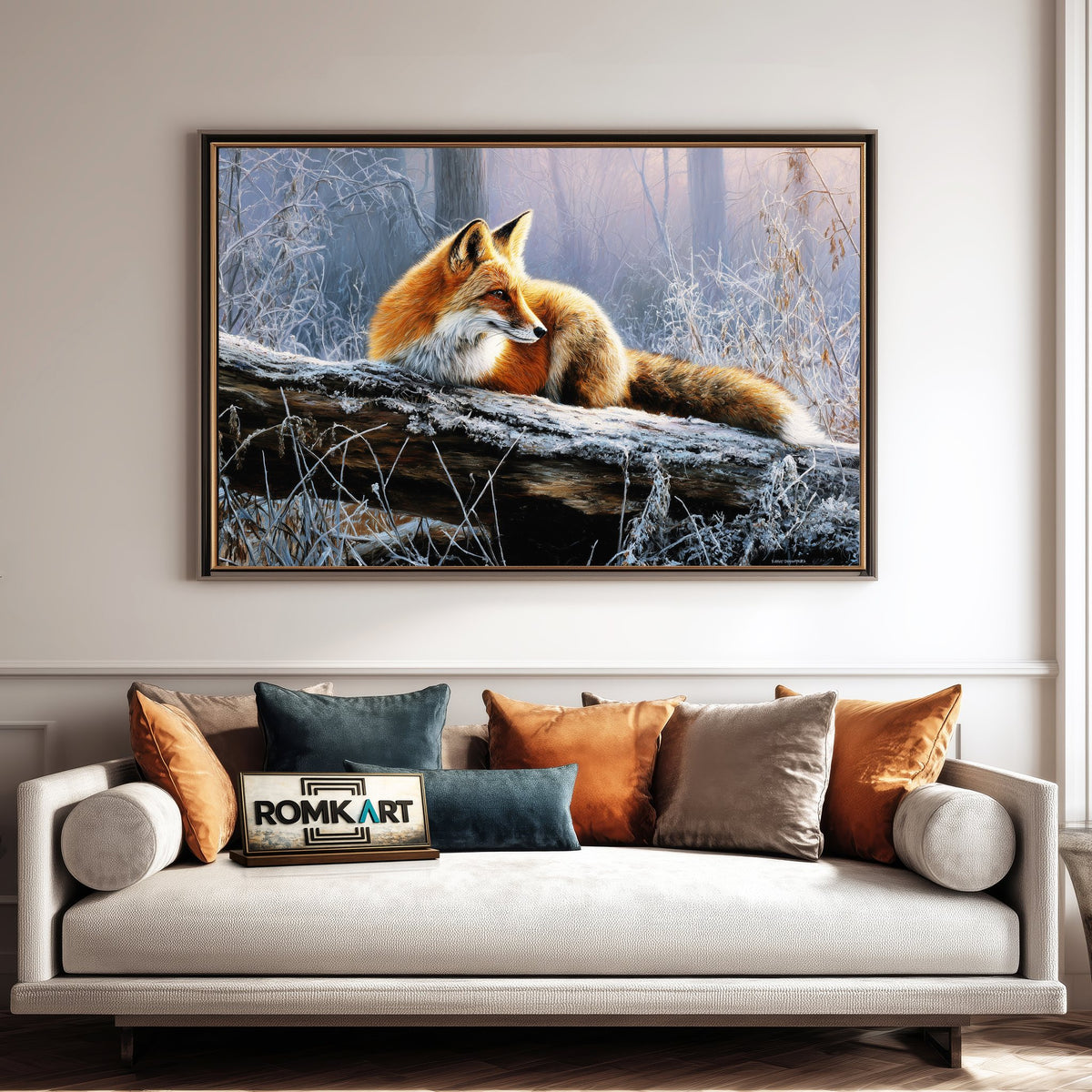 Red Fox on Fallen Tree Wildlife Oil Painting - image 4