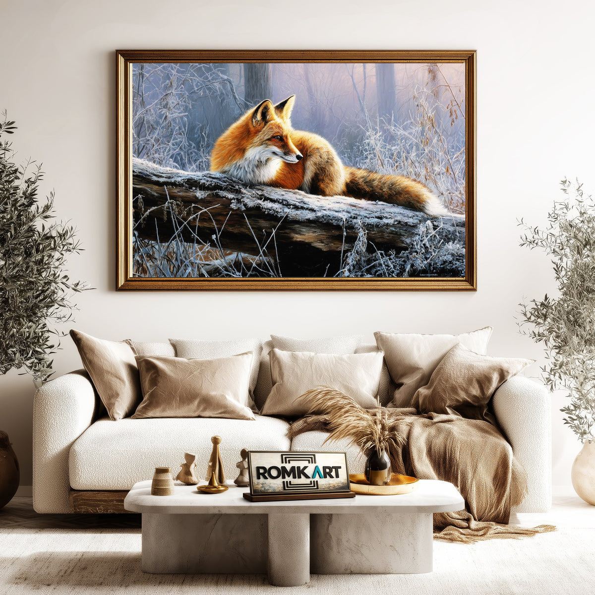 Red Fox on Fallen Tree Wildlife Oil Painting - image 5