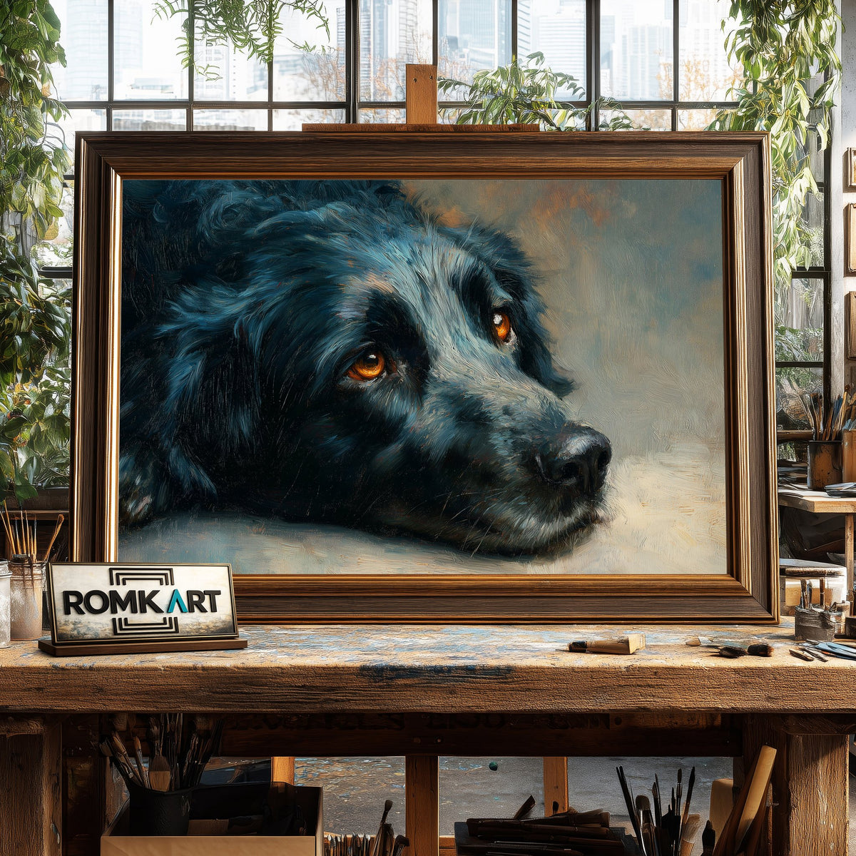 Resting Black Dog Oil Painting - image 2