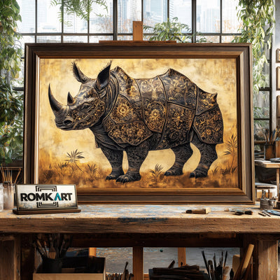 Rhinoceros Full Armor Wildlife Oil Painting - image 2