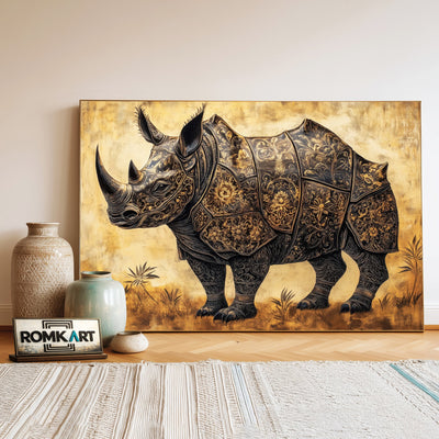 Rhinoceros Full Armor Wildlife Oil Painting - image 3