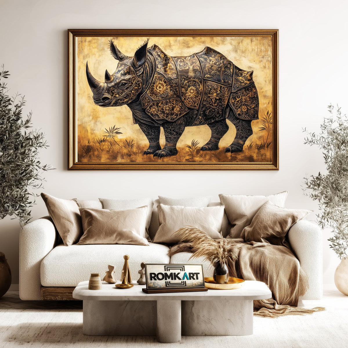 Rhinoceros Full Armor Wildlife Oil Painting - image 5
