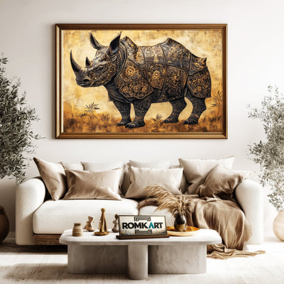 Rhinoceros Full Armor Wildlife Oil Painting - image 5