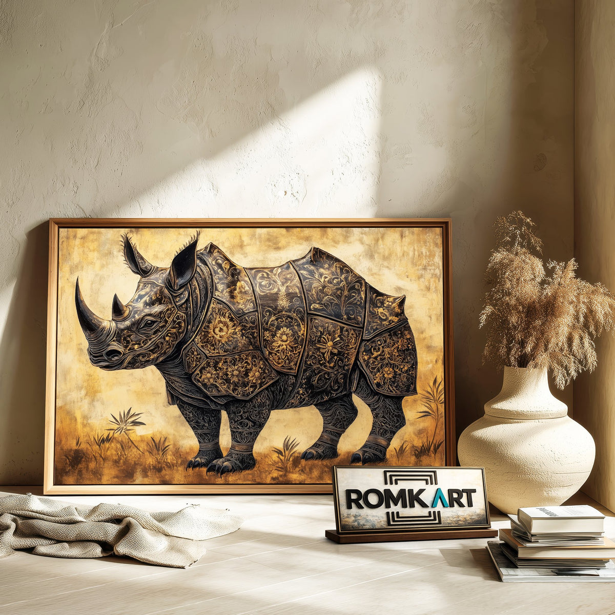 Rhinoceros Full Armor Wildlife Oil Painting - image 6