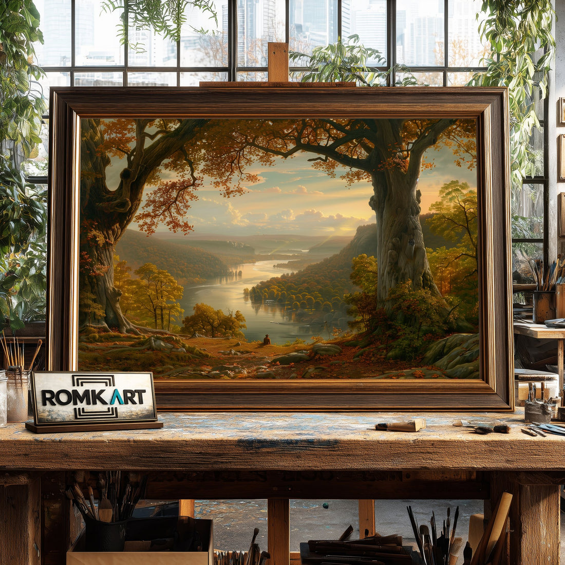 River Forested Landscape hand-painted oil painting on canvas
