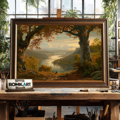 River Forested Landscape Waterscape Oil Painting - image 2