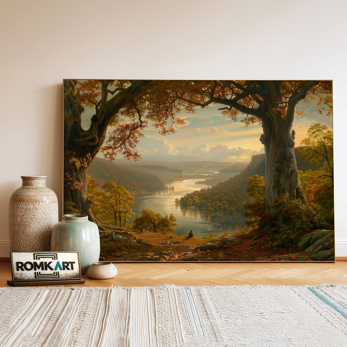 River Forested Landscape Waterscape Oil Painting - image 3