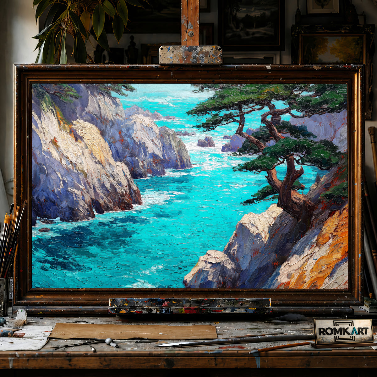 Rocky Coastline at Point Lobos hand-painted oil painting on canvas