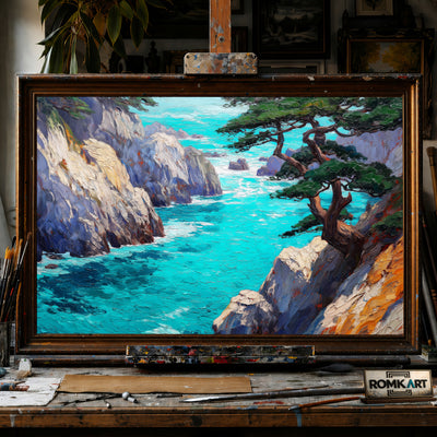 Rocky Coastline at Point Lobos hand-painted oil painting on canvas