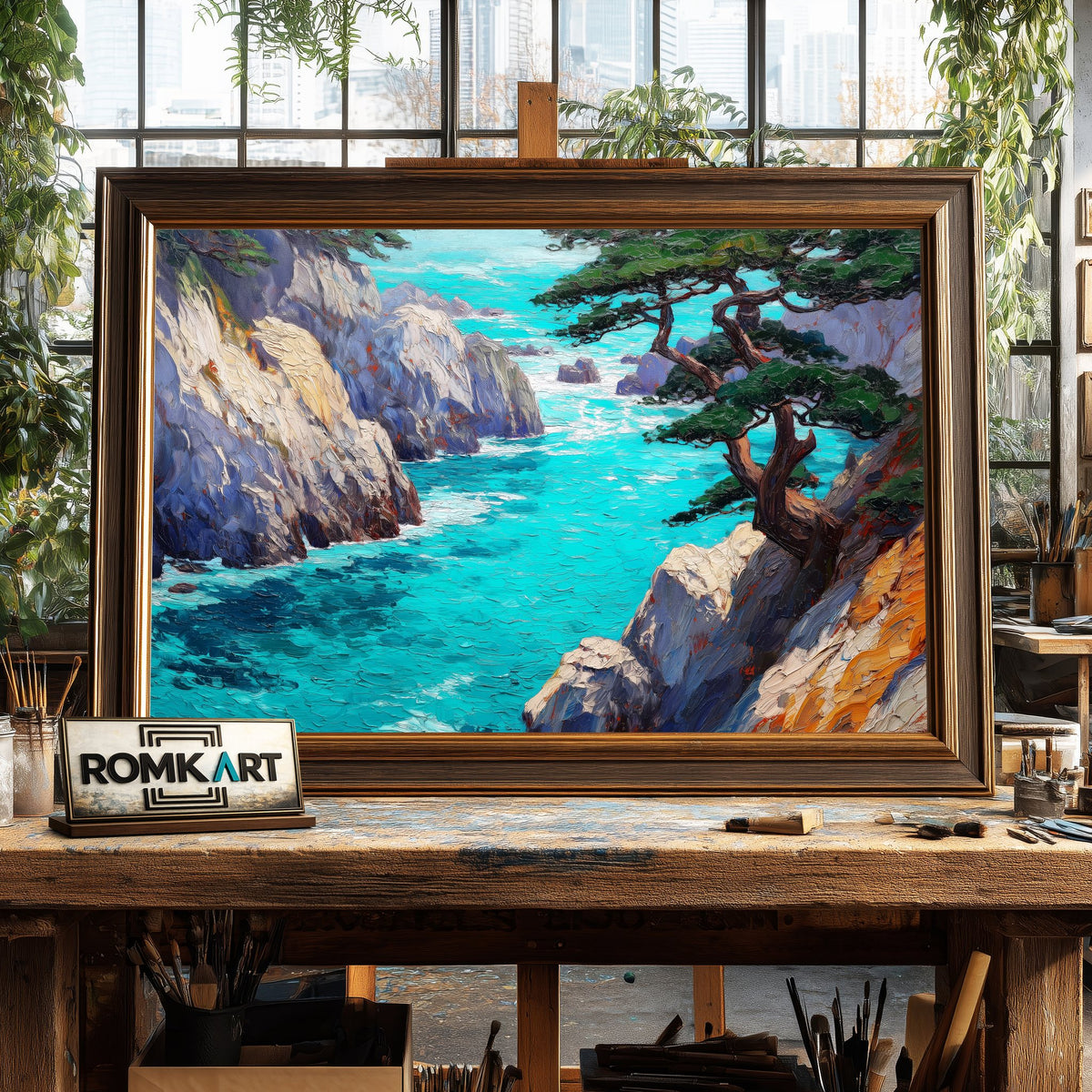 Rocky Coastline at Point Lobos Landscape Oil Painting - image 2