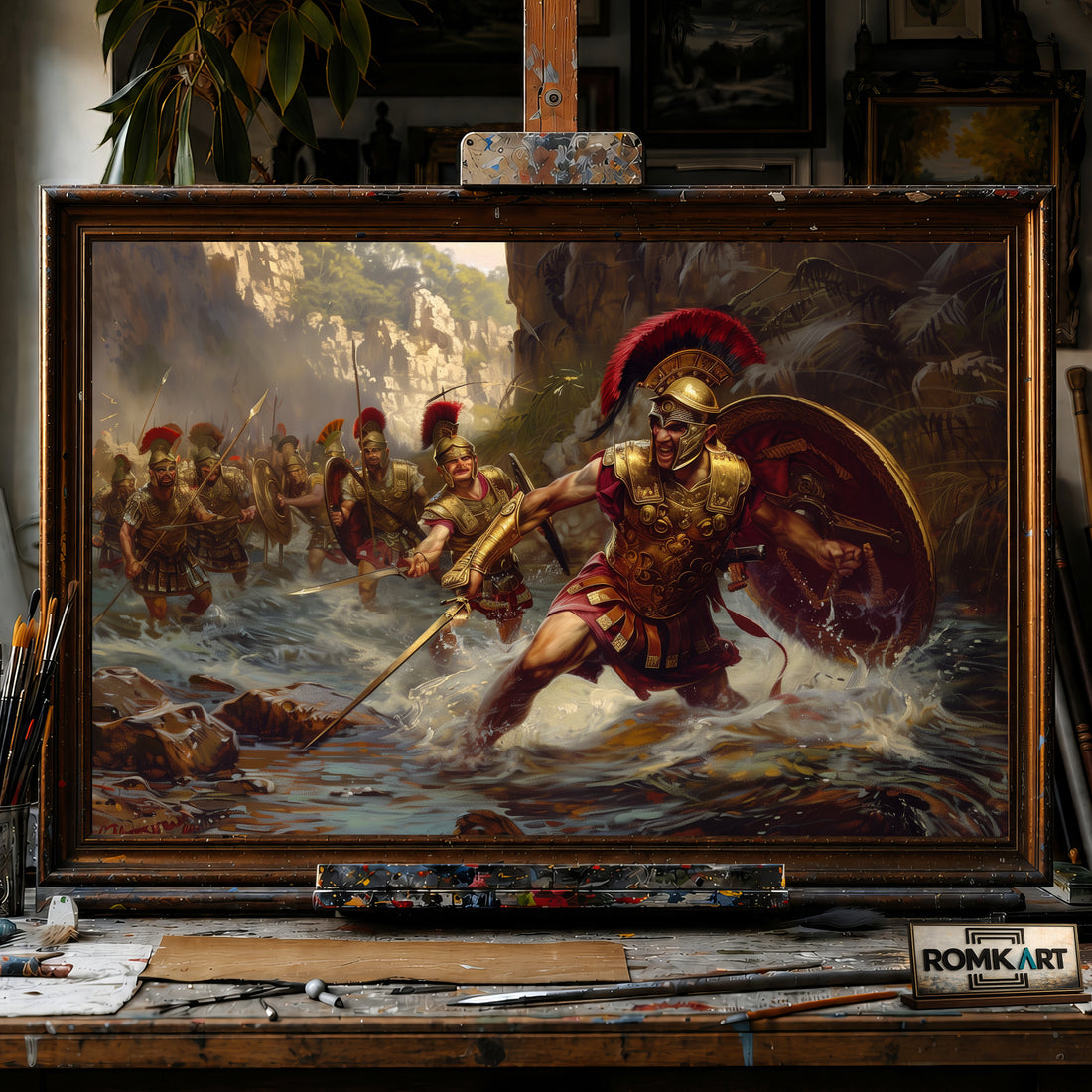 Roman Soldiers in River hand-painted oil painting on canvas