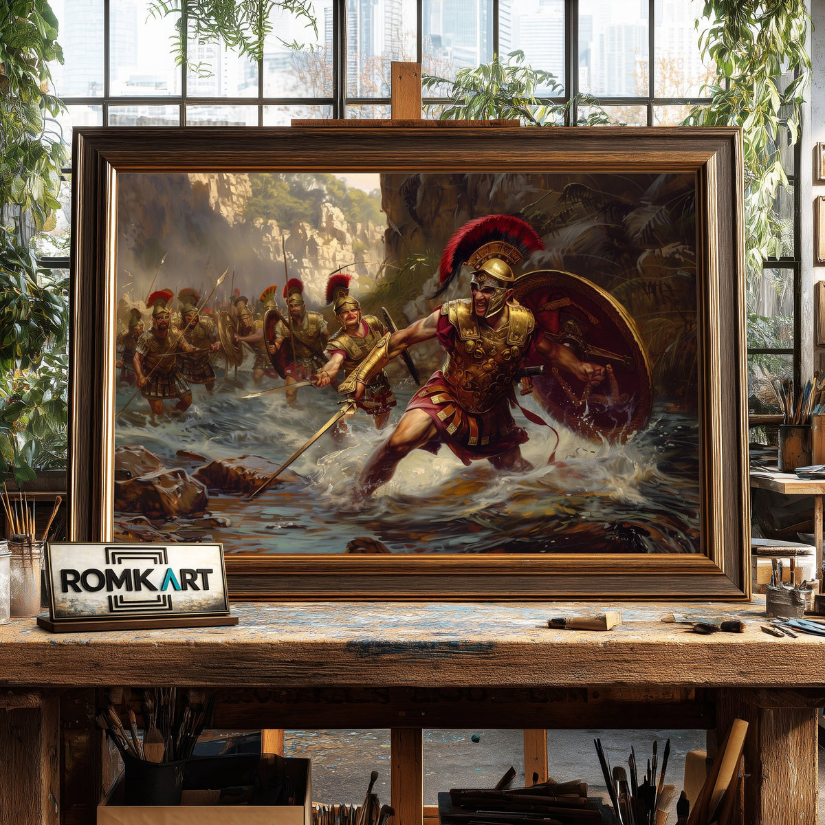 Roman Soldiers in River Historical Oil Painting - image 2