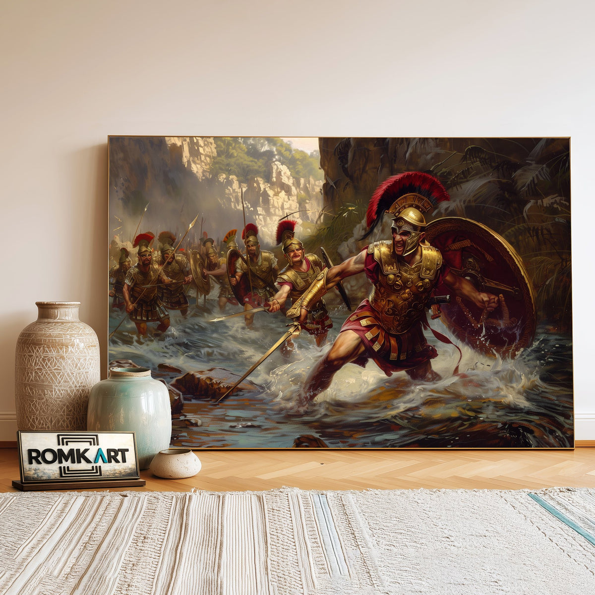 Roman Soldiers in River Historical Oil Painting - image 3