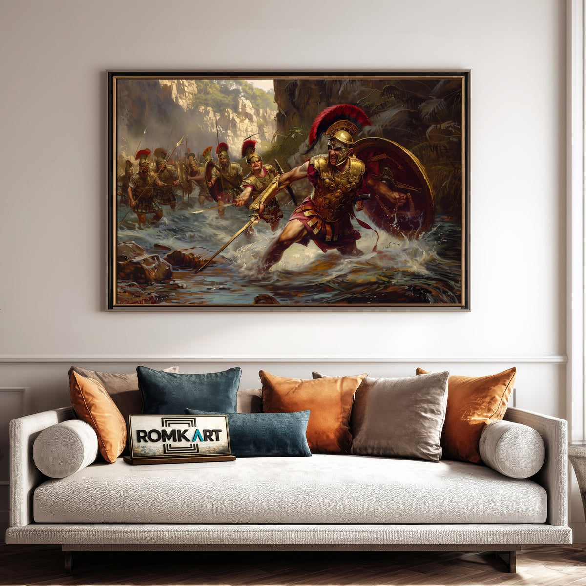 Roman Soldiers in River Historical Oil Painting - image 4