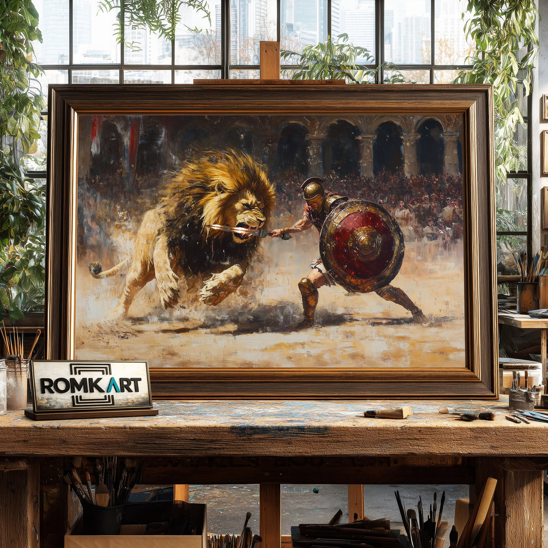 Roman vs Lion hand-painted oil painting on canvas