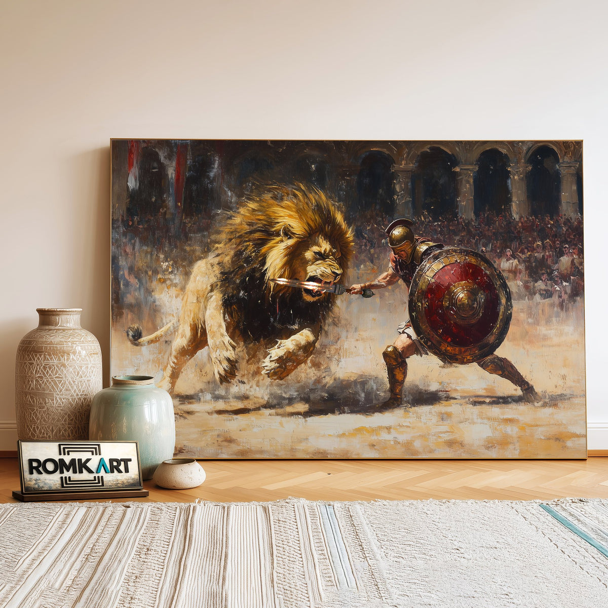 Roman vs Lion Historical Oil Painting - image 3