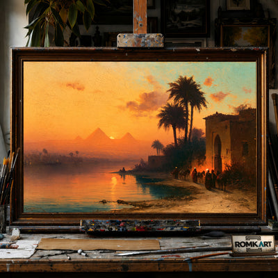Romantic Egyptian Landscape hand-painted oil painting on canvas