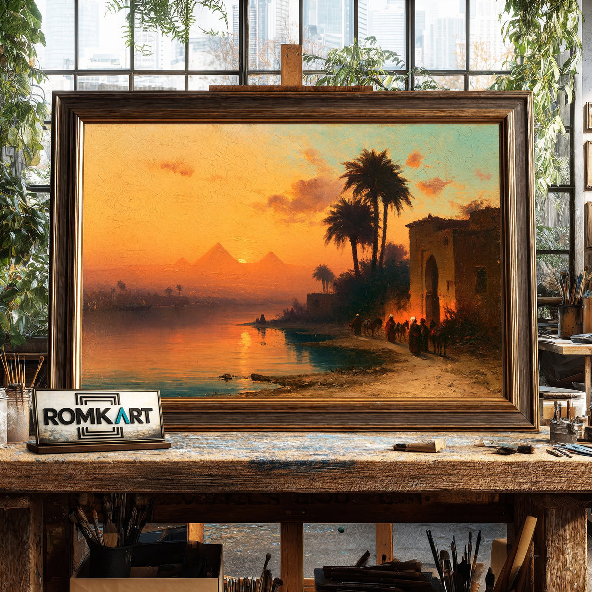 Romantic Egyptian Landscape Oil Painting - image 2
