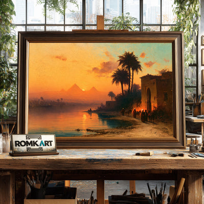 Romantic Egyptian Landscape Oil Painting - image 2