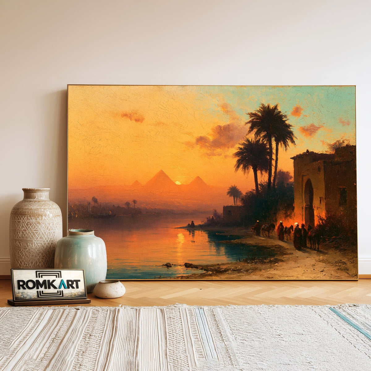 Romantic Egyptian Landscape Oil Painting - image 3