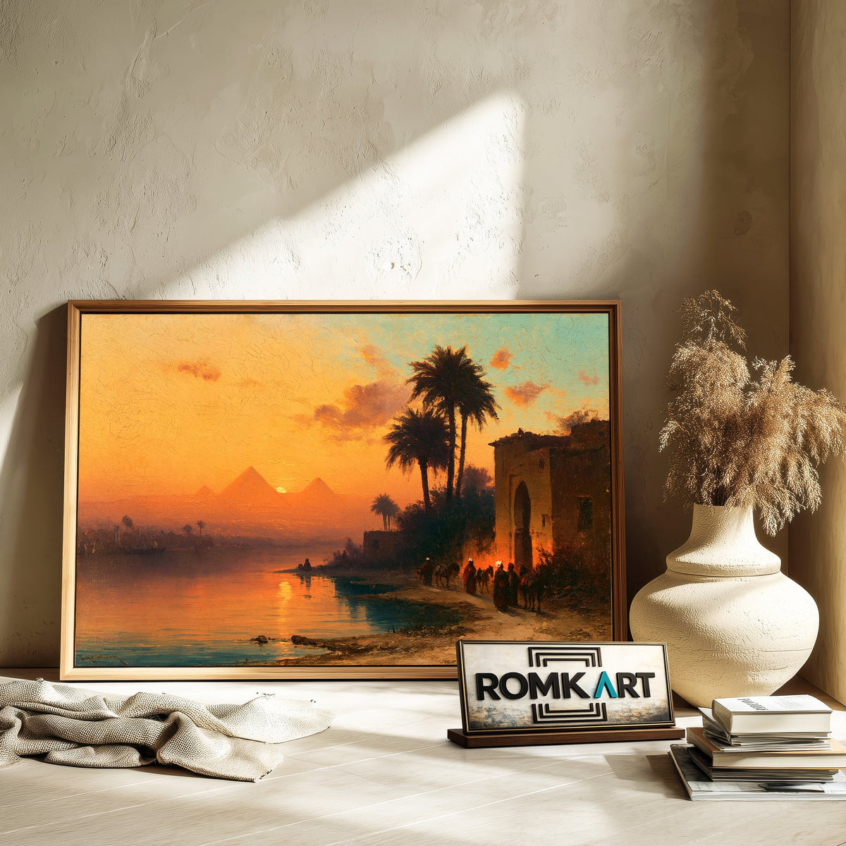 Romantic Egyptian Landscape Oil Painting - image 6