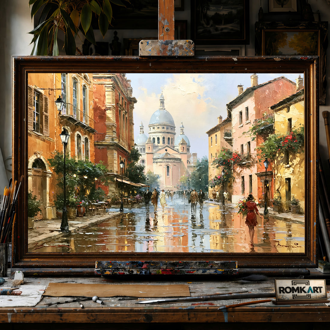 Romantic French Street hand-painted oil painting on canvas