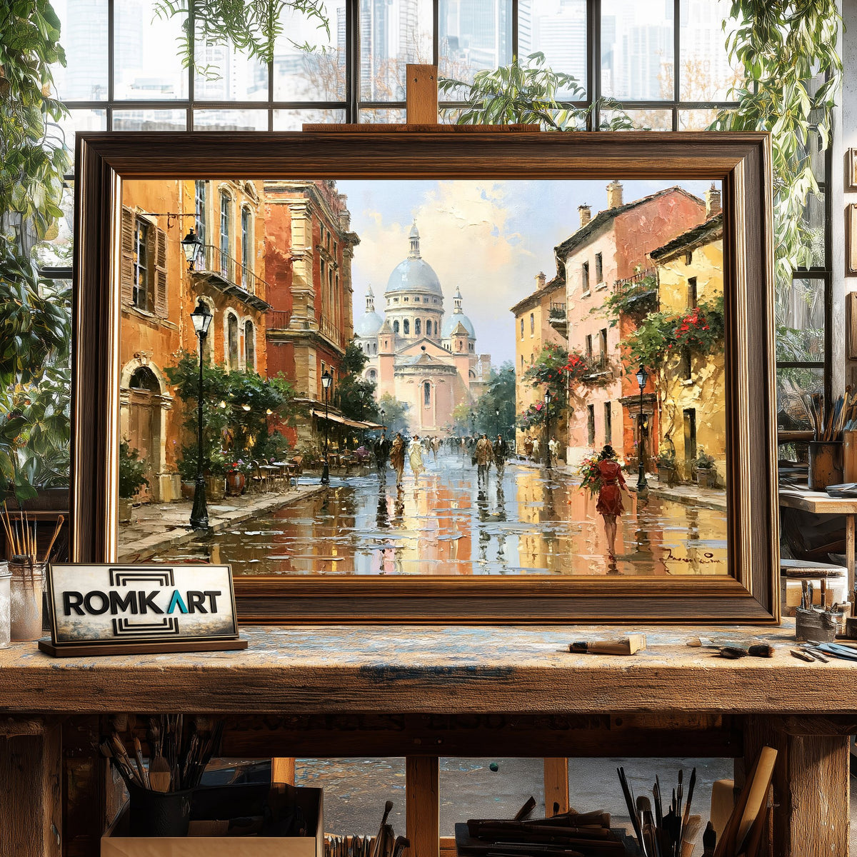 Romantic French Street Cityscape Oil Painting - image 2
