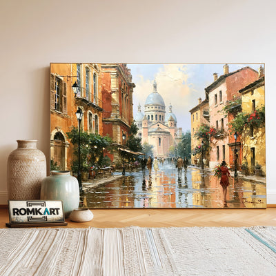 Romantic French Street Cityscape Oil Painting - image 3