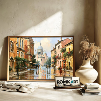 Romantic French Street Cityscape Oil Painting - image 6