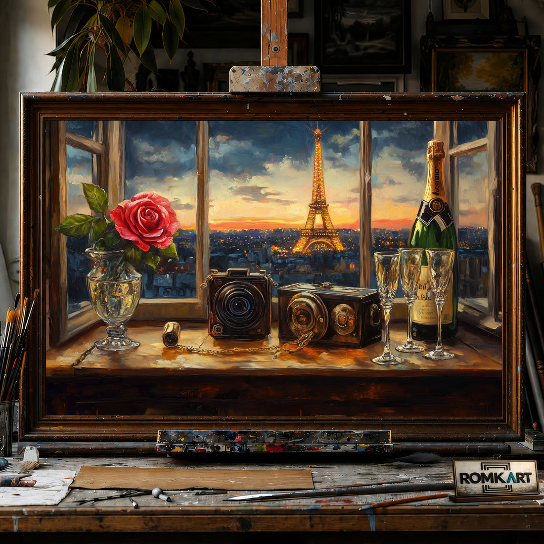 Romantic Parisian Night hand-painted oil painting on canvas