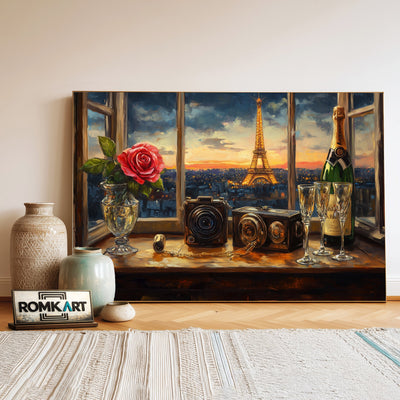 Romantic Parisian Night Cafe Scene Oil Painting - image 3