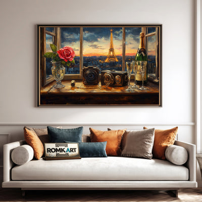 Romantic Parisian Night Cafe Scene Oil Painting - image 4