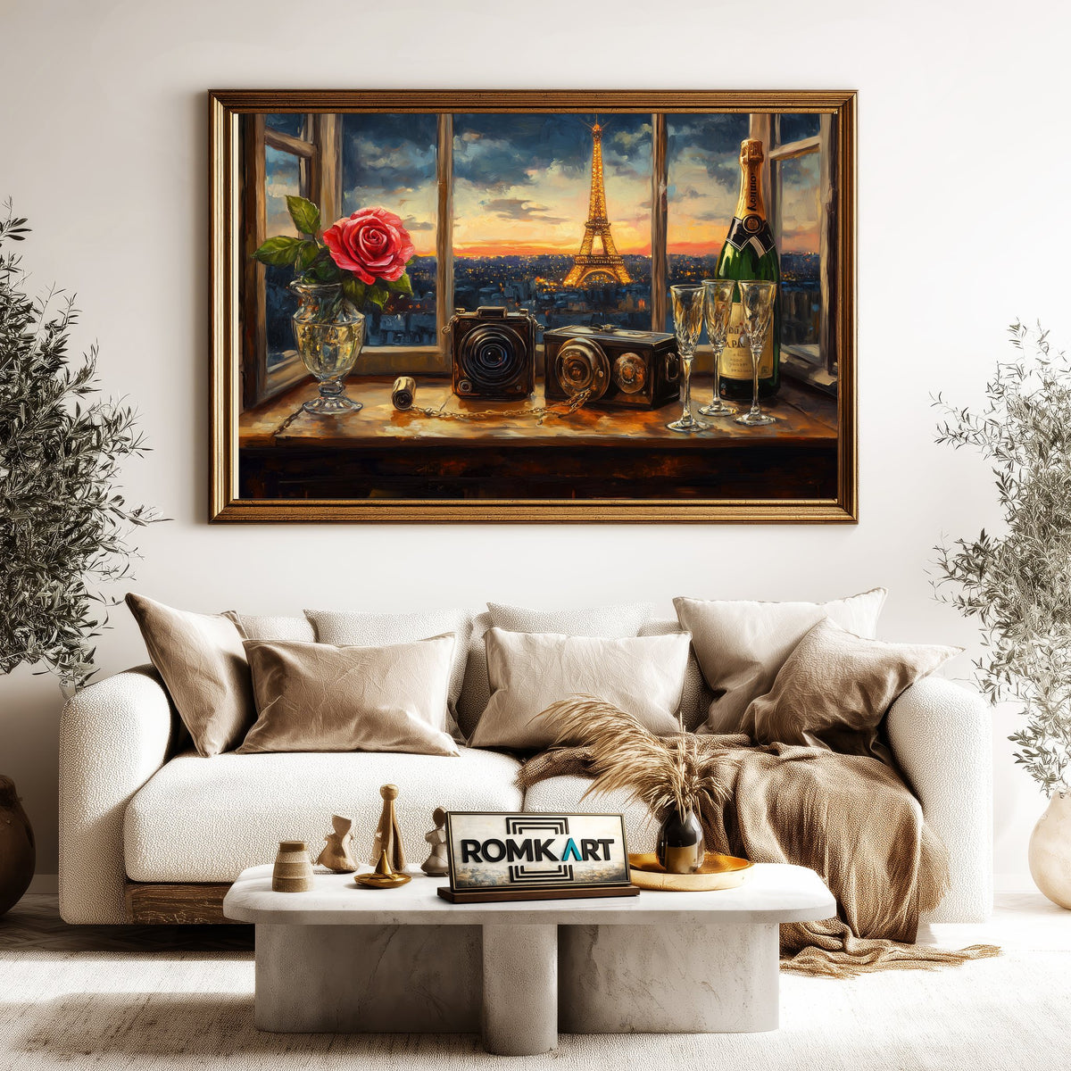 Romantic Parisian Night Cafe Scene Oil Painting - image 5