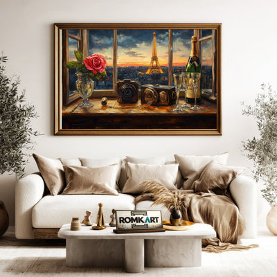 Romantic Parisian Night Cafe Scene Oil Painting - image 5