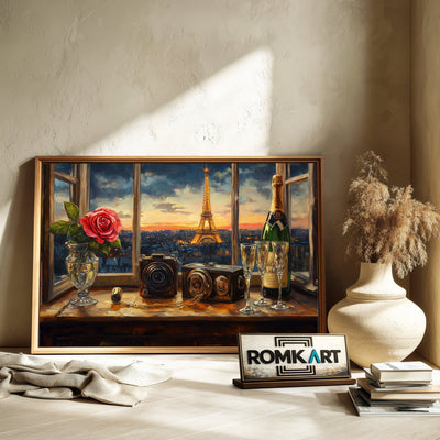 Romantic Parisian Night Cafe Scene Oil Painting - image 6