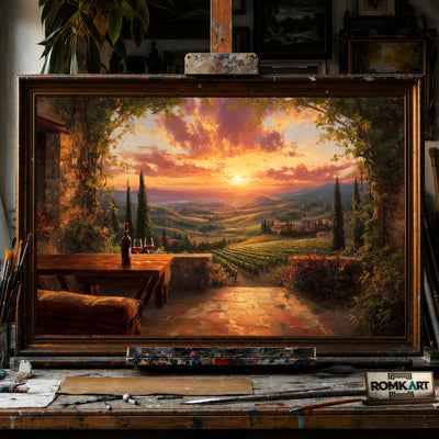 Romantic Tuscan Vineyard hand-painted oil painting on canvas