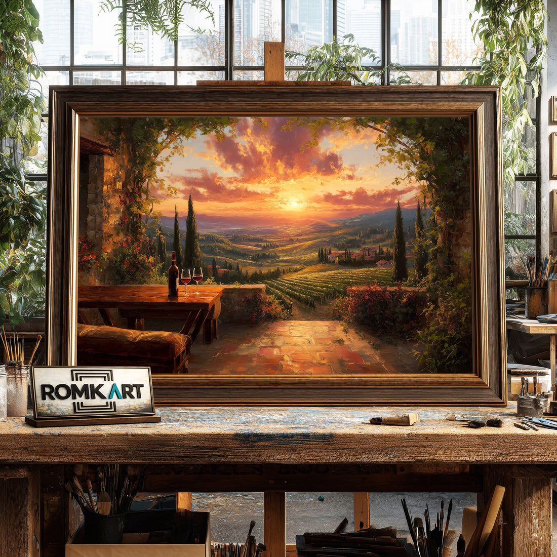 Romantic Tuscan Vineyard hand-painted oil painting on canvas