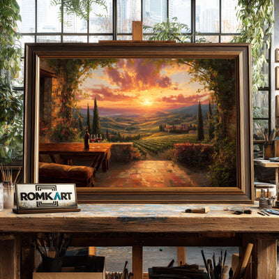 Romantic Tuscan Vineyard Countryside Oil Painting - image 2