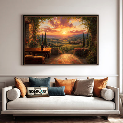 Romantic Tuscan Vineyard Countryside Oil Painting - image 4