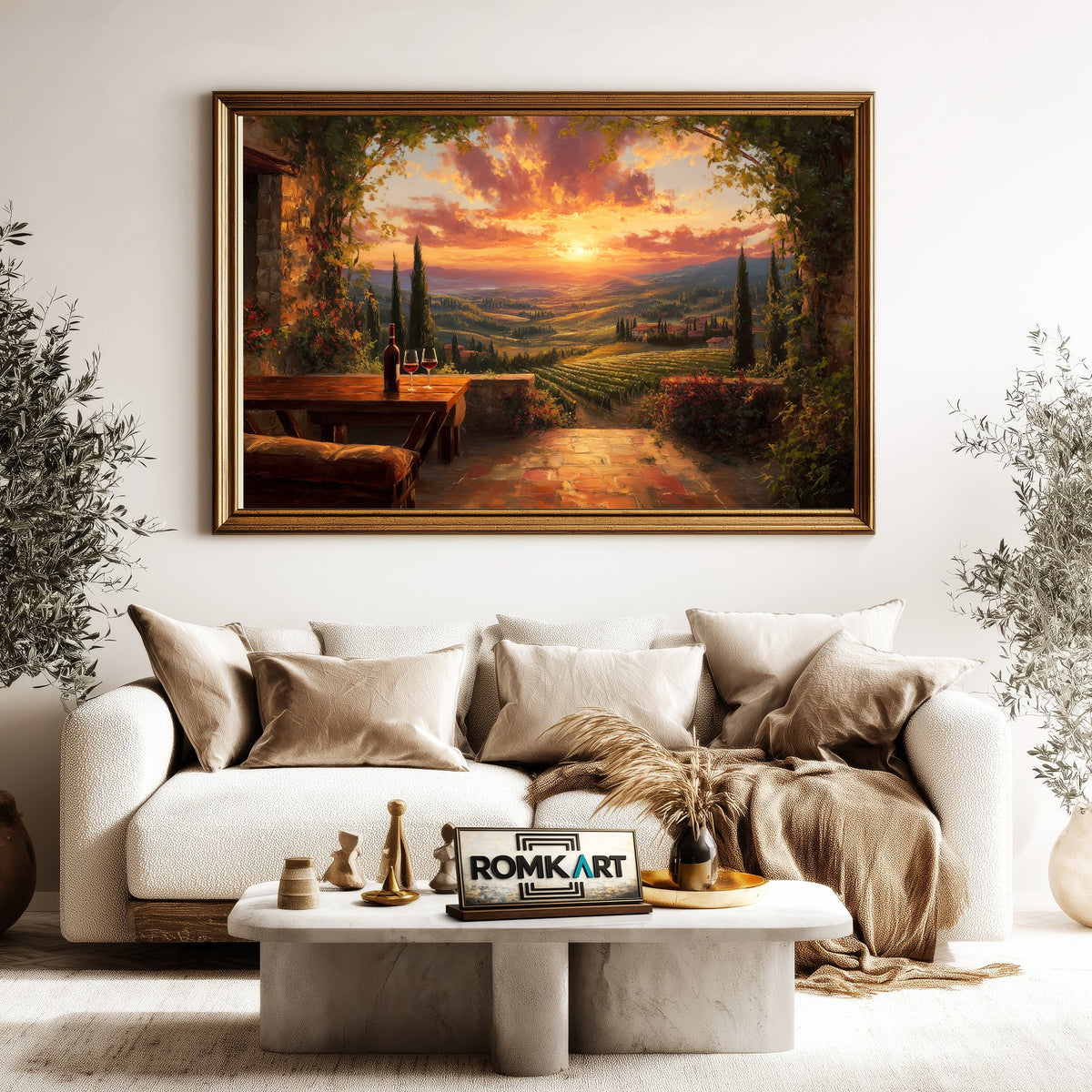 Romantic Tuscan Vineyard Countryside Oil Painting - image 5