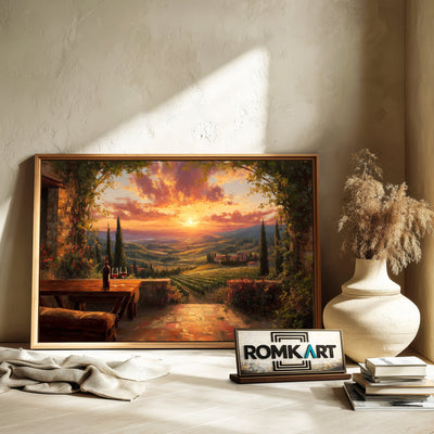 Romantic Tuscan Vineyard Countryside Oil Painting - image 6