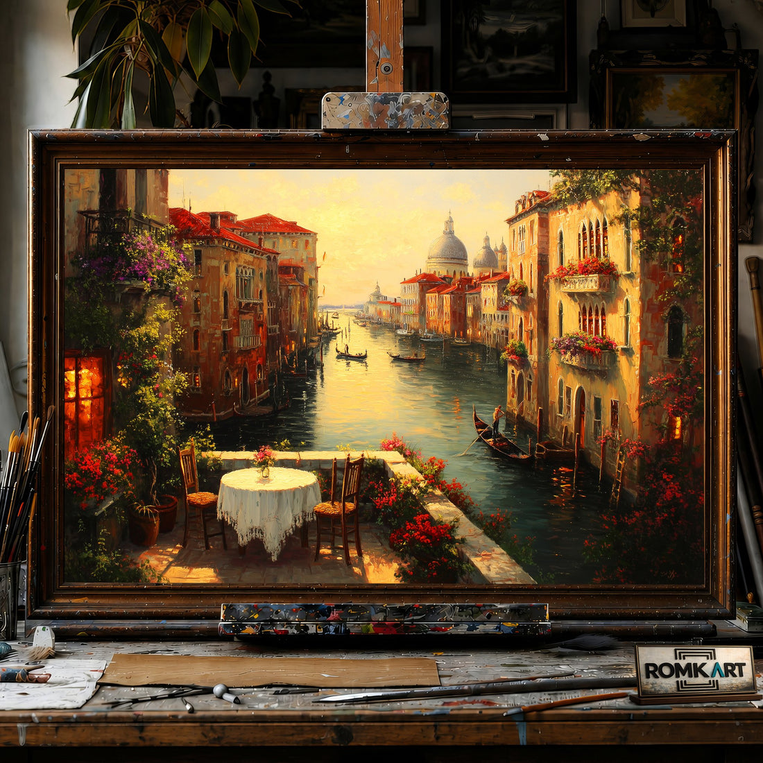Romantic Venetian Canal - Hand-Painted Oil Painting - View 1