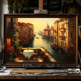Romantic Venetian Canal - Hand-Painted Oil Painting - View 1