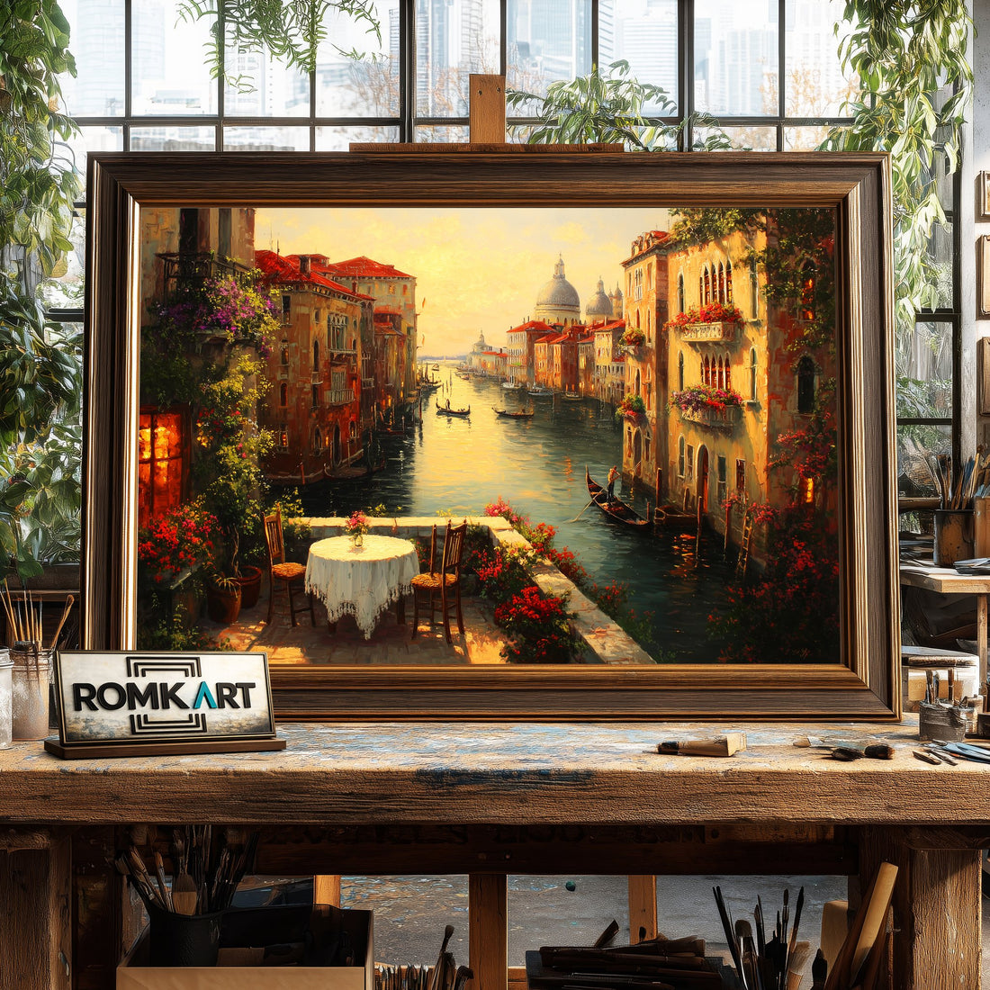 Romantic Venetian Canal - Hand-Painted Oil Painting - View 1