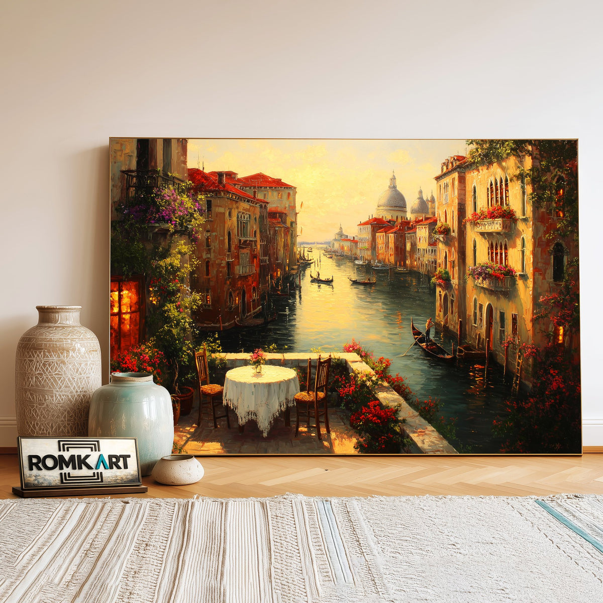 Romantic Venetian Canal Italy Oil Painting - image 3